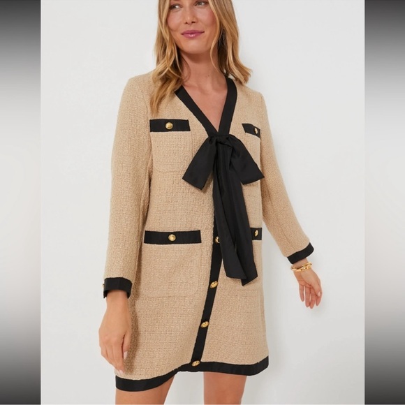 Tuckernuck Dresses & Skirts - Tuckernuck Pomander Place Tweed Bow Shift Dress Tan Coco